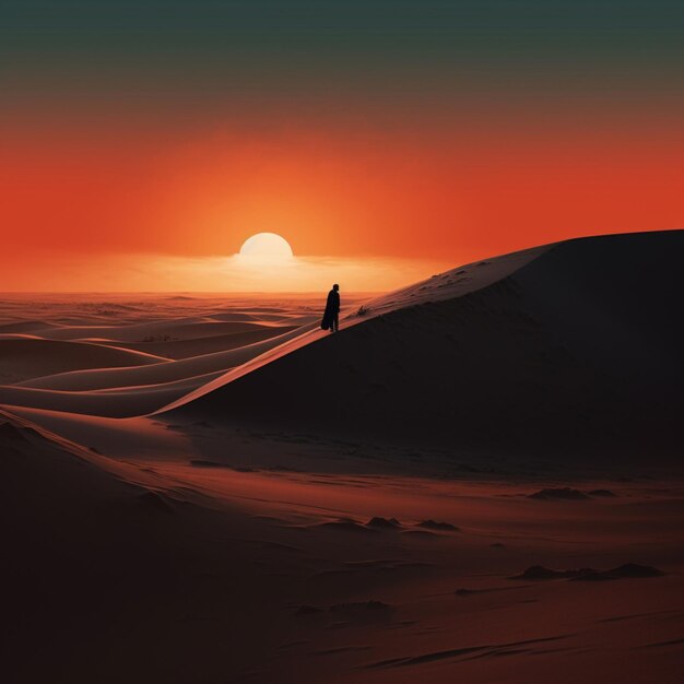 Dune al tramonto con la silhouette di una persona