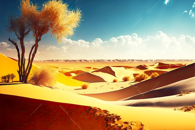 Dune del deserto sullo sfondo di un luminoso cielo soleggiato