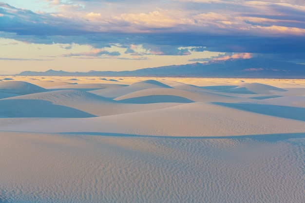 Dune di sabbia bianca insolite al monumento nazionale di White Sands, Nuovo Messico, USA