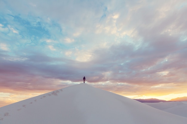 Dune di sabbia bianca insolite al monumento nazionale di White Sands, Nuovo Messico, USA