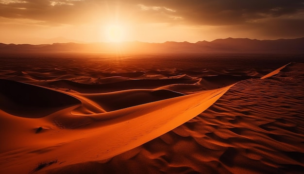 Dune di sabbia dal clima arido maestoso safari al tramonto generato dall'intelligenza artificiale