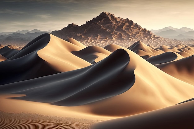 Dune di sabbia e montagne ricoperte di sabbia del deserto