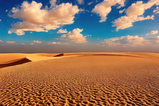 Dune di sabbia nel cielo azzurro del deserto con le nuvole