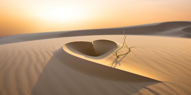 Dune di sabbia nel deserto con un'unica pianta verde