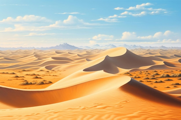 Dune di sabbia nel paesaggio desertico con cielo blu IA generativa