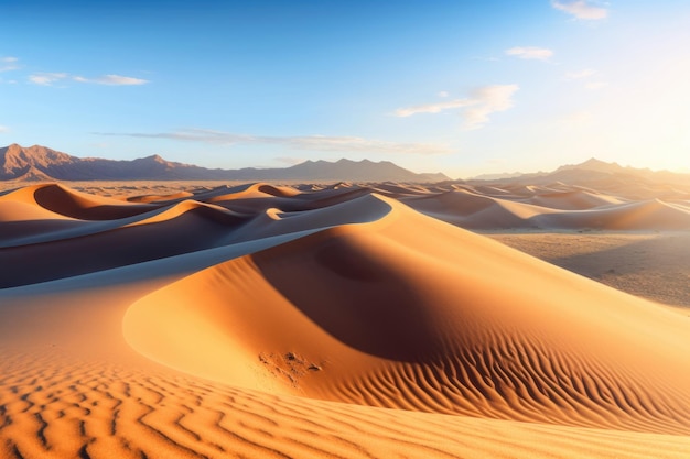 Dune di sabbia nel paesaggio desertico con cielo blu IA generativa