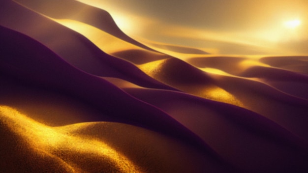 Dune di sabbia sfocate astratte con motivo a effetto rumore dorato e viola