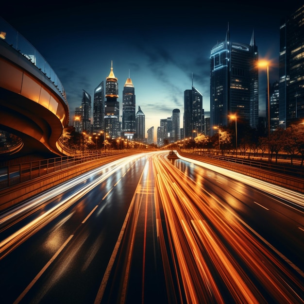 Dynamic city highway Overpass motion blur si fonde con lo sfondo urbano che ritrae la velocità Per Social