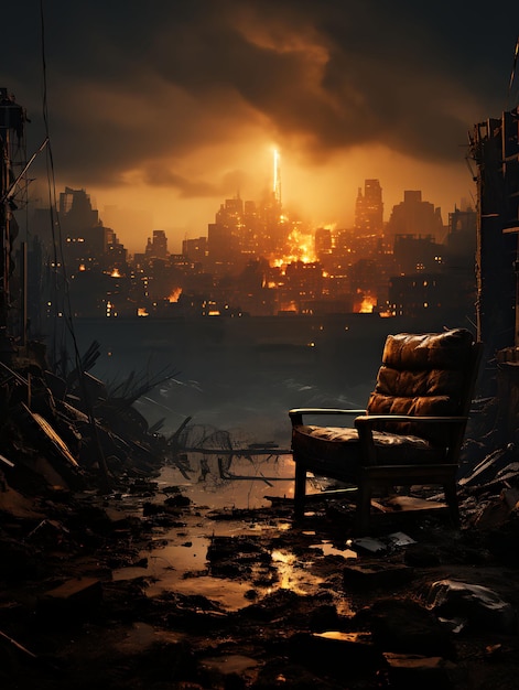 Dystopian City Apocalyptic City Backdrop Ruined Cityscape Ba Creative Design Live Stream Background