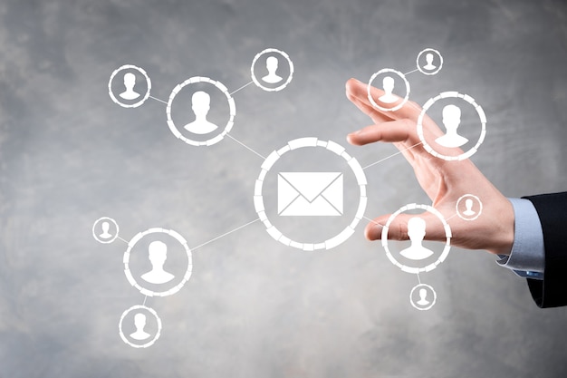 E-mail e icona utente, segno, simbolo di marketing o concetto di newsletter, diagramma