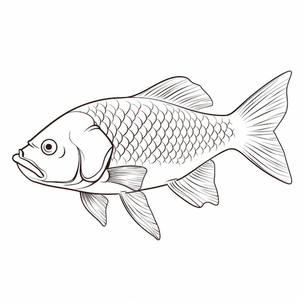 E un disegno di pesce carpa netto su uno sfondo bianco