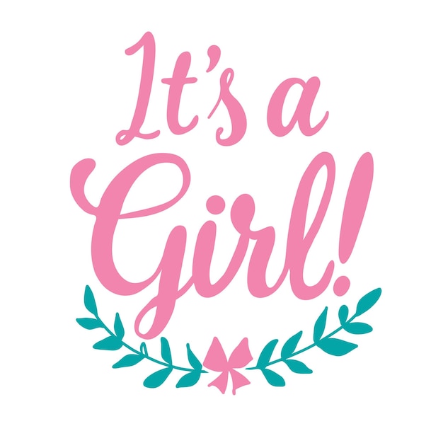 E' un disegno tipografico con lettere di una ragazza per la carta del baby shower, illustrazione vettoriale.