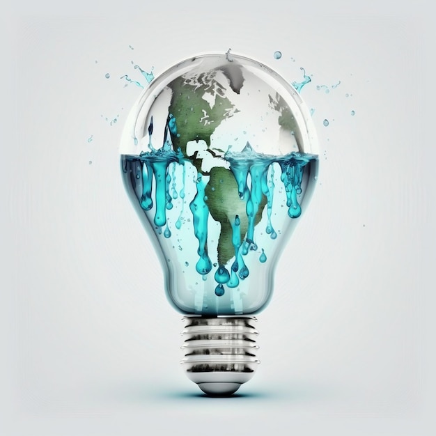 Earth's Water Una lampadina idea per la protezione dell'ambiente in occasione della Giornata mondiale dell'acqua Generative AI