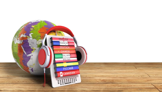 eboock whith globe audio apprendimento linguaggi 3d rendering successo concetto di conoscenza