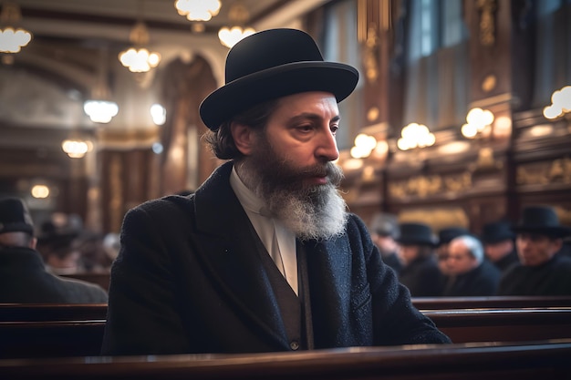 Ebreo ortodosso legge le preghiere nel tempio Rete neurale generata dall'intelligenza artificiale