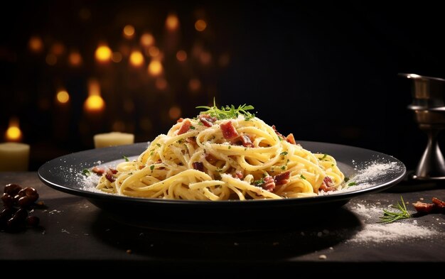 Eccellenza Carbonara Testura realistica in piatto di spaghetti Generativo da Ai