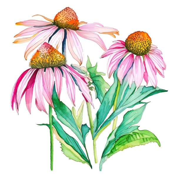 Echinacea fiori su sfondo bianco erboristeria naturale