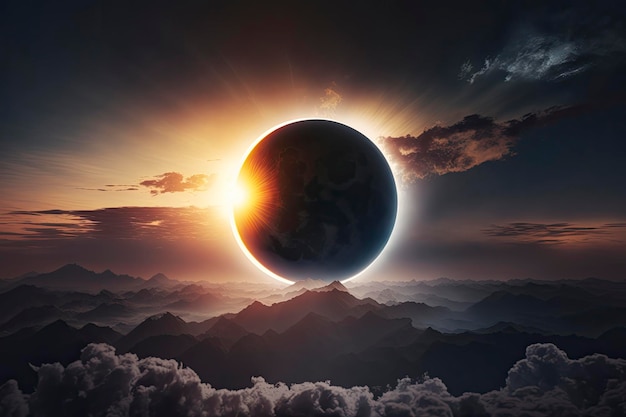 Eclipse da solo sopra le nuvole Generative ai