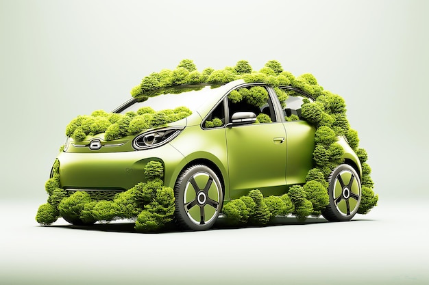 Eco alternativo Concetto di auto coperta di erba per alimentare su uno sfondo bianco