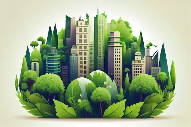 Eco città verde su sfondo naturale Generativo Ai