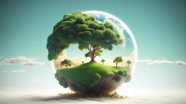 Eco concetto con pianeta verde e alberi giornata mondiale dell'ozono