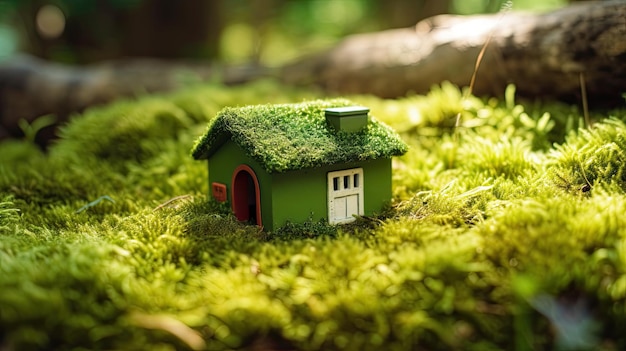 Eco Friendly House Paper Home On Moss In Garden Concetto di ecologia IA generativa