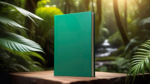 Eco-libro verde in natura in piedi su un tavolo