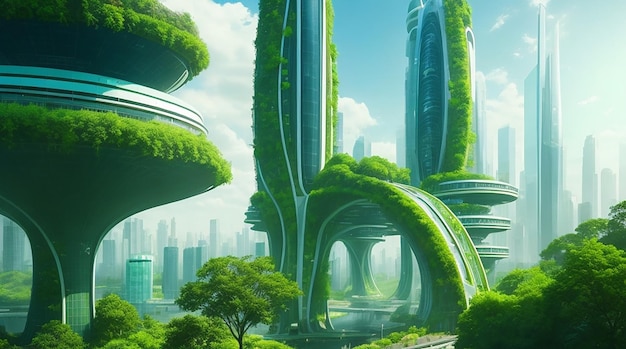 Eco Revolution Un paesaggio urbano futuristico ridefinito dalle meraviglie del settore immobiliare sostenibile