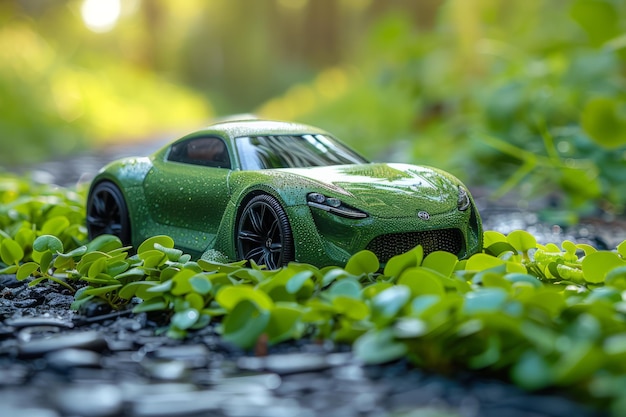 Ecologia del futuro concetto di moderna auto elettrica verde