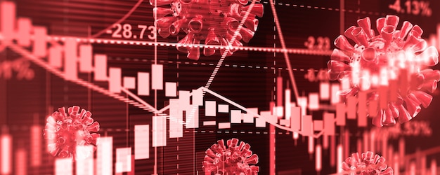 Economia mondiale e concetto di virus corona. L'impatto del coronavirus in borsa.