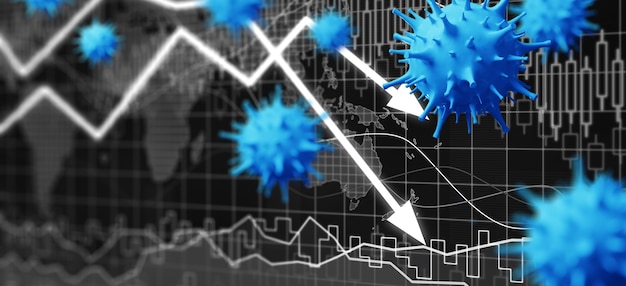 Economia mondiale e concetto di virus corona. L'impatto del coronavirus in borsa.