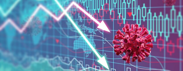 Economia mondiale e concetto di virus corona. L'impatto del coronavirus in borsa.