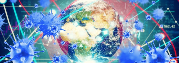 Economia mondiale e concetto di virus corona. L'impatto del coronavirus nel mondo. illustrazione 3D
