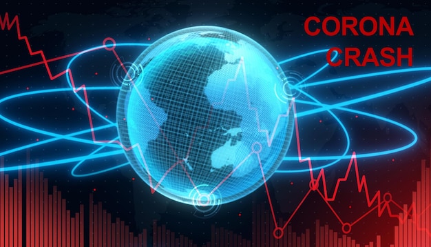 Economia mondiale e concetto di virus corona L'impatto del coronavirus sull'illustrazione 3d mondiale