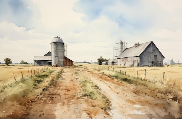 Edifici agricoli acquerello di Tim Nichols Prairiecore Style