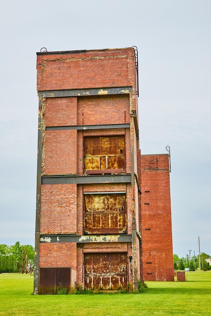 Edifici di ascensori per merci in decomposizione e abbandonati all'Ariel Foundation Park