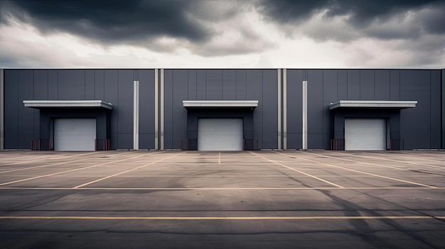 edifici di magazzino in un parcheggio nello stile bianco scuro e grigio