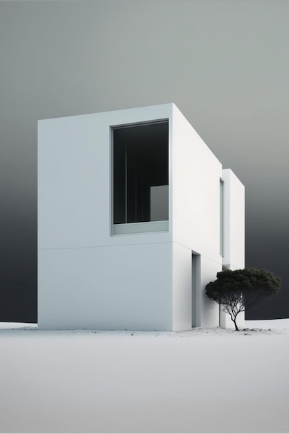 Edificio bianco con un albero di fronte ad esso generativo ai
