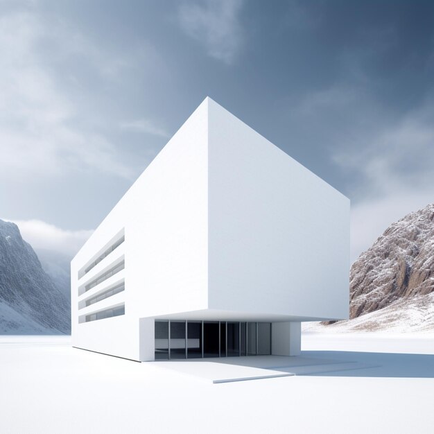 edificio bianco decorato con una montagna sullo sfondo ai generativa