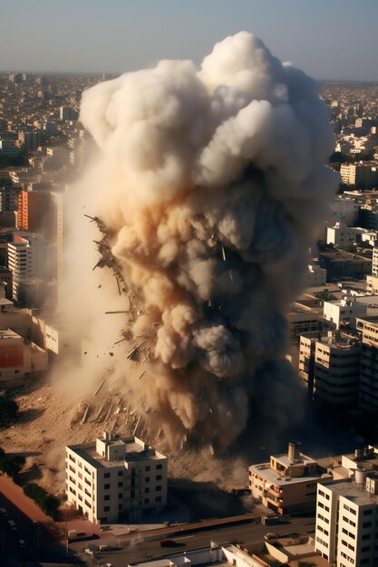 Edificio bombardato distrutto con macerie nel conflitto Gaza Palestina Israele o Russia Distruzione di guerra