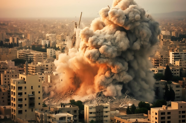 Edificio bombardato distrutto con macerie nel conflitto Gaza Palestina Israele o Russia Distruzione di guerra
