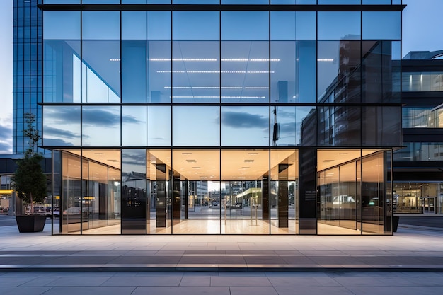 Edificio commerciale in vetro esterno Architettura aziendale moderna Facciata di grattacielo in vetro blu