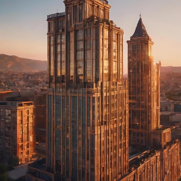 Edificio d'epoca torre esterna al tramonto