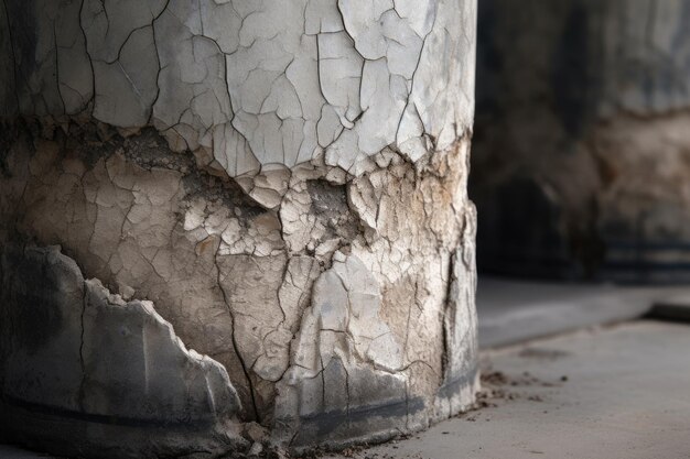 Edificio di costruzione di pilastri in calcestruzzo incrinato