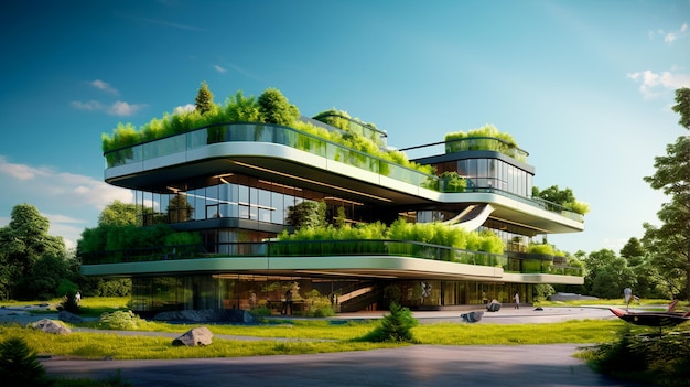 Edificio ecologico moderno con piante