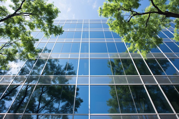 Edificio ecologico nella città moderna Edificio per uffici in vetro sostenibile con albero per ridurre le emissioni di CO2
