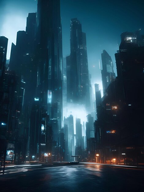 Edificio futuristico sullo sfondo della città Paesaggio urbano e strada nella luce del giorno cinematografica arte generativa dell'illustrazione ai