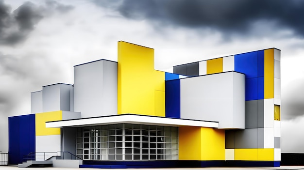 edificio giallo e blu con cielo blu IA generativa IA generata