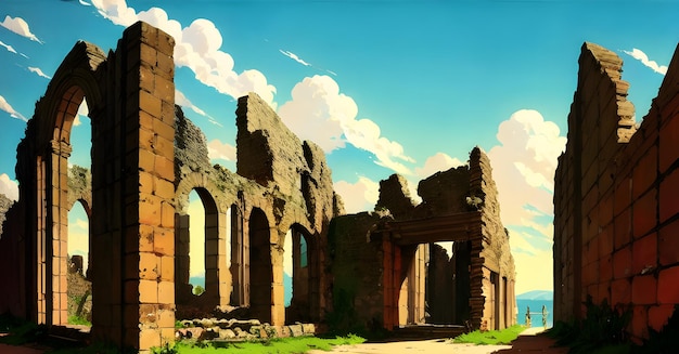 Edificio in rovina Illustrazione della distruzione del patrimonio antico Punto di riferimento dell'archeologia AI generativa