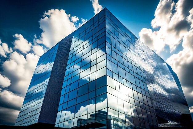 Edificio in vetro sotto il cielo azzurro e le nuvole bianche Generative AIxA